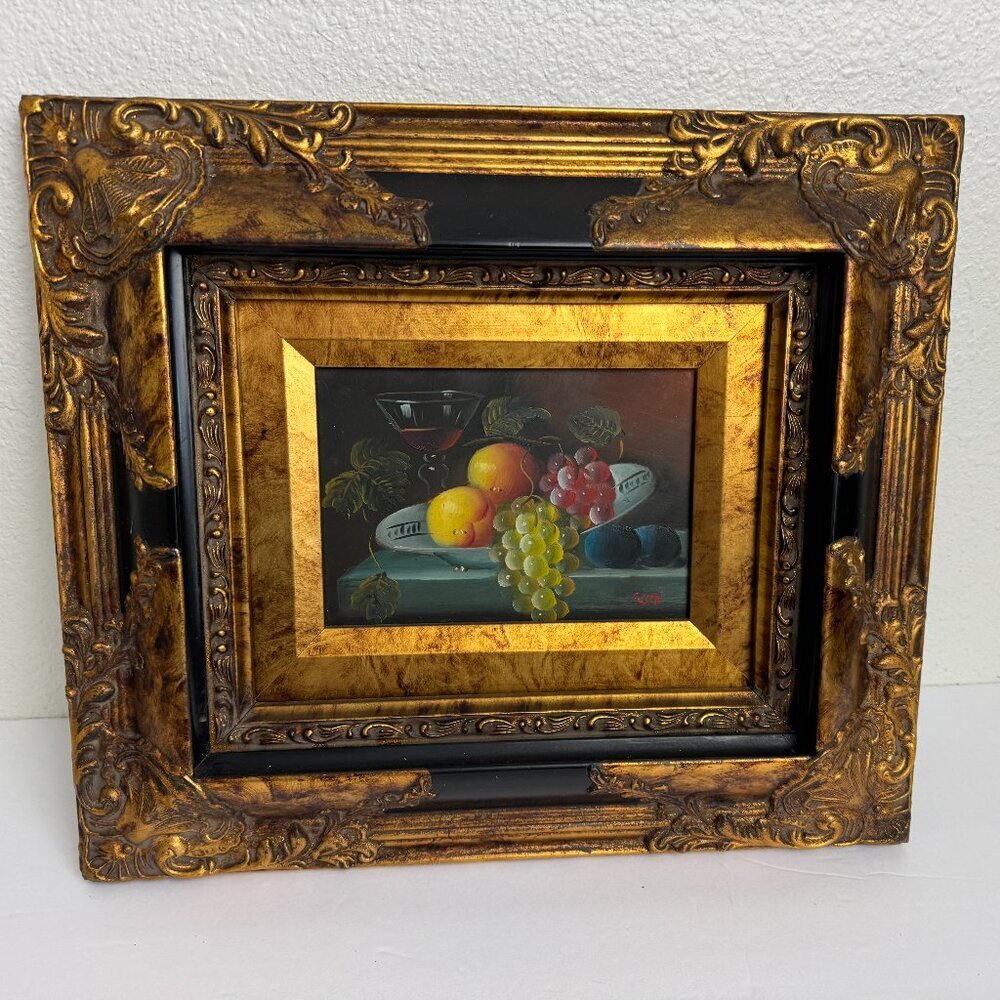 Vintage Wood Picture Frame Gold Patina Oil Painting